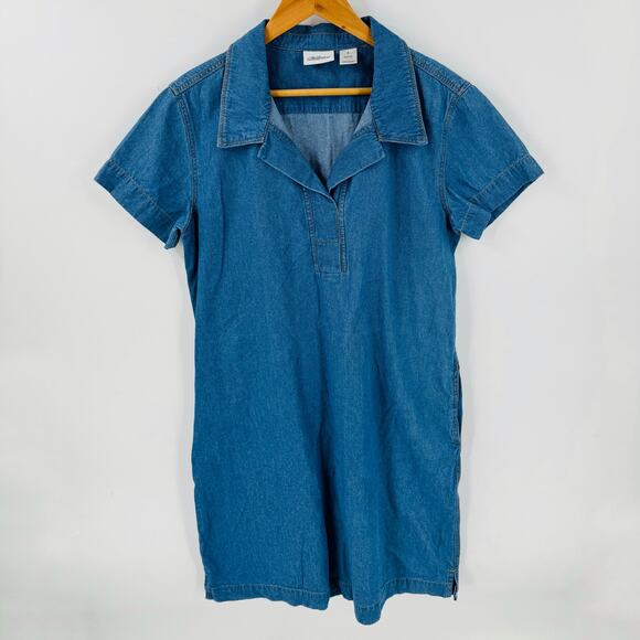 The Vermont Country Store Denim Popover Dress Blue Short Sleeve Cotton Size S - Picture 1 of 6